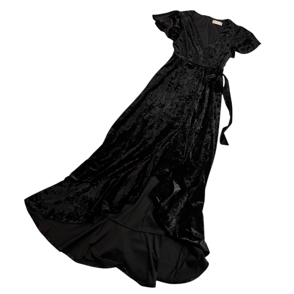 Altar'd State XS Black Velvet Faux Side Wrap High Low Cocktail Dress